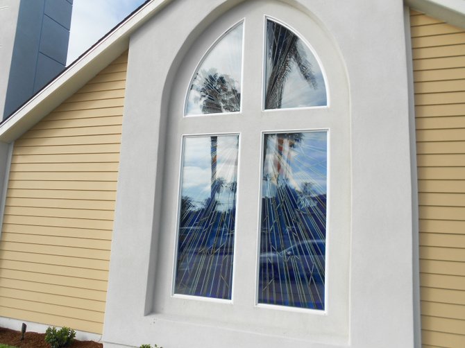 Stained glass window at Newbreak Church in Ocean Beach.