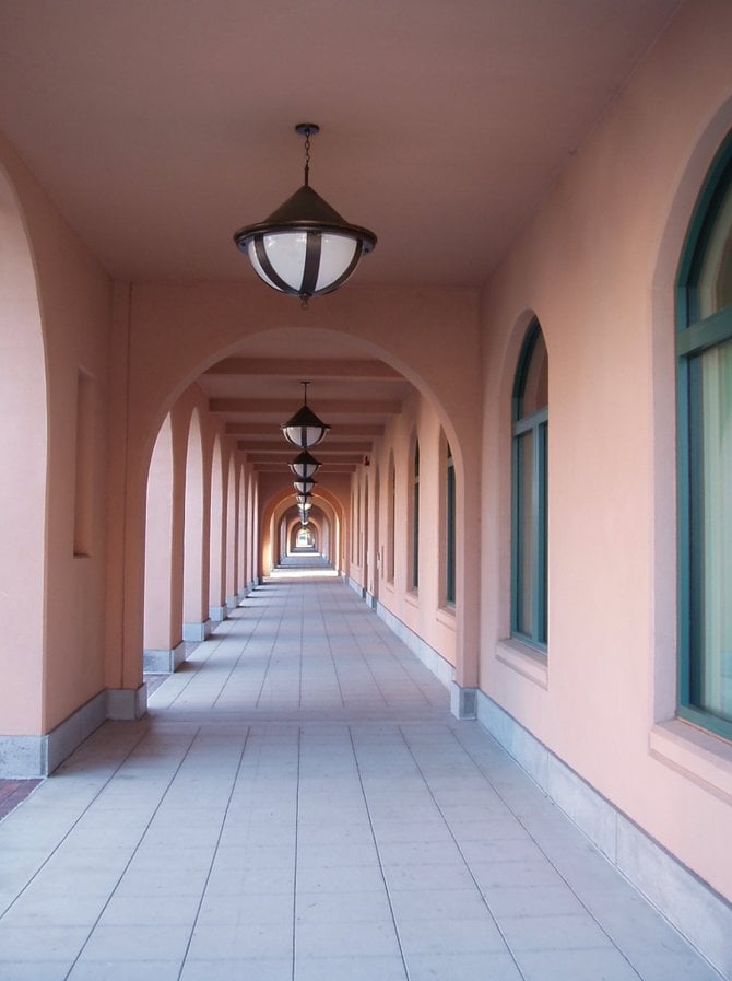 A colonnade at the Naval Training Center next to Liberty Station.