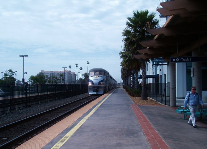The Surfliner coming into the station at Oceanside.