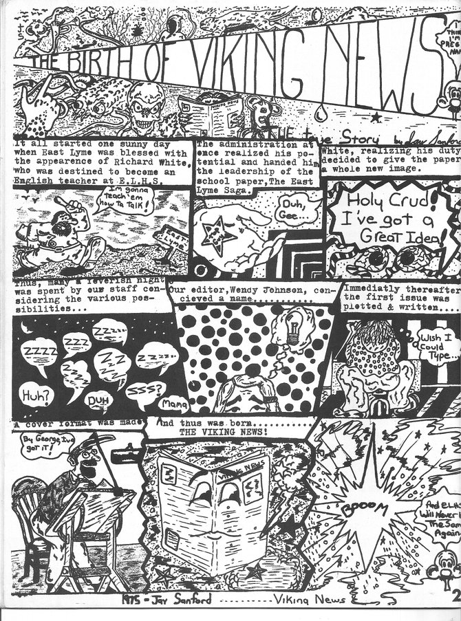 My first full-page comic strip as it appeared in a 1978 edition of Connecticut's East Lyme High School newspaper in 1978, mostly swiping Robert Crumb and Jay Lynch underground comic artwork