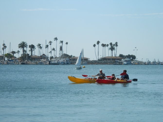 Kayaking along San Diego Bay near the Kona Kai Club on Shelter Island.