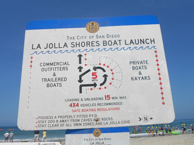 Boat launch sign at La Jolla Shores.
