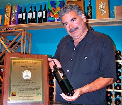 Jay Dworsky with his gold medal plaque for Merengue, a Baja Petit Verdot. 