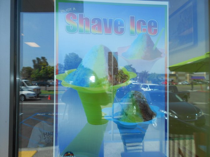 Hawaiian Shave Ice sign at L & L Hawaiian in the Midway District.