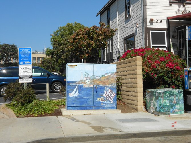 Nautically-themed utility box art along Rosecrans St. in Pt. Loma.