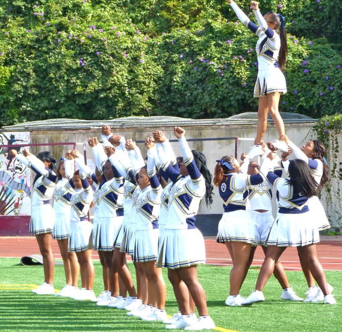 Morse cheerleaders celebrate a Tigers touchdown against Point Loma