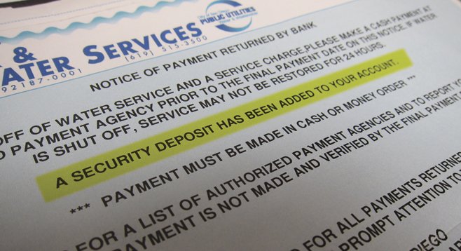 The San Diego Water Department shut off a Scripps Ranch resident’s water after a bookkeeping error caused her check to bounce, then charged her a $350 deposit to turn it back on.