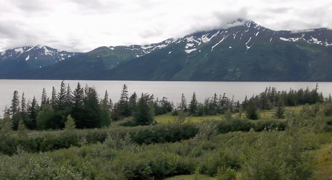Roadside scenery from Turnagain Arm - looking out at the Cook Inlet and Chugatch Mountains to the north. 