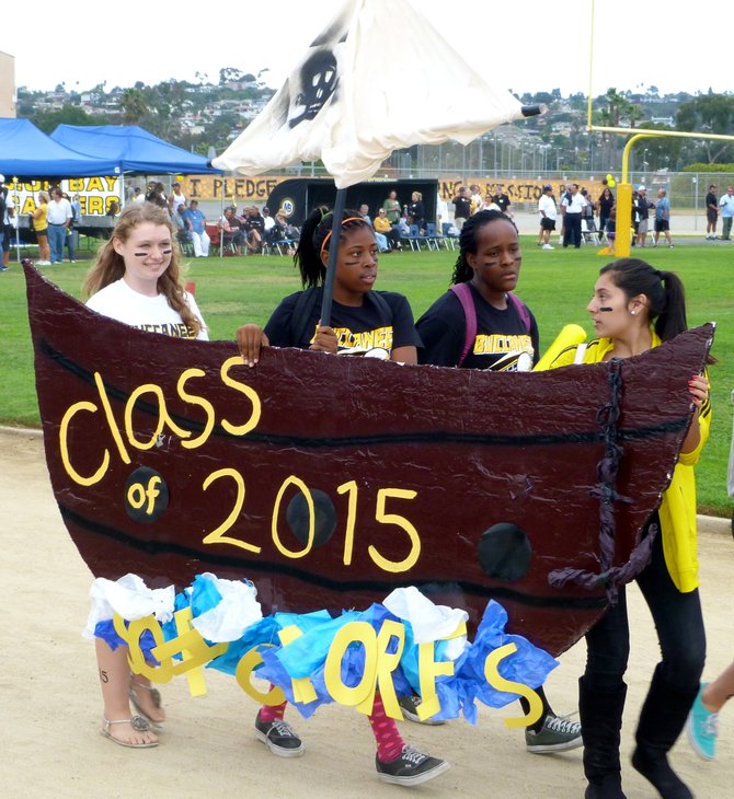 Mission Bay's sophomore class parades during halftime