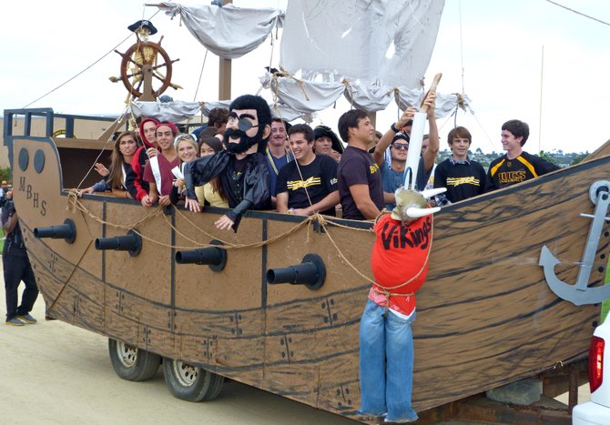 A giant pirate ship served as the centerpiece of Mission Bay's Homecoming parade at halftime