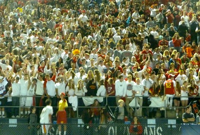 Cathedral Catholic's student section cheers on the Dons during the sold out Holy Bowl