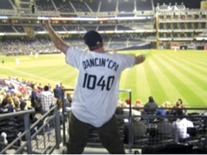 Miles Romney, 
the Dancin’ CPA, is the life of the party at Petco Park.