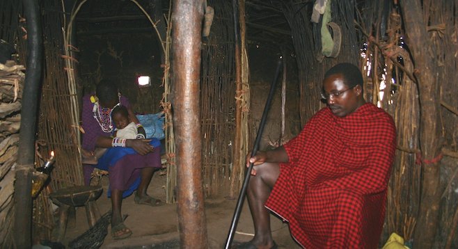 Inside a typical mud-and-timber-built Maasai hut in Kenya. 