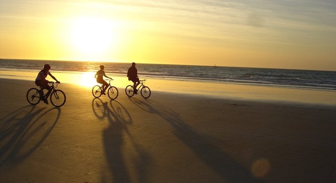 Biking on the sand: Broome, Australia's nearly perfectly flat Cable Beach.