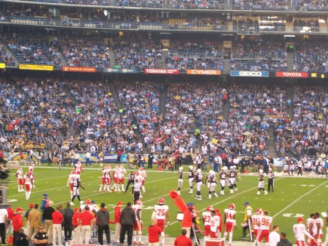 Football action from some good seats at Qualcomm Stadium in Mission Valley.