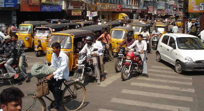 Needless to say, street traffic doesn't follow the same rules in Hyderabad, India, that it does in the U.S.