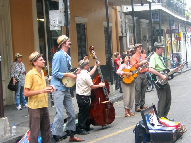 Performers on Royal Street in the French Quarter of New Orleans.