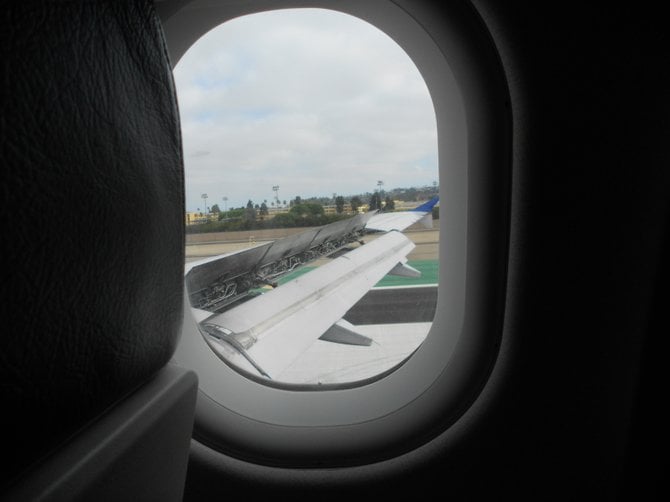 Looking out the plane's window upon landing in San Diego.