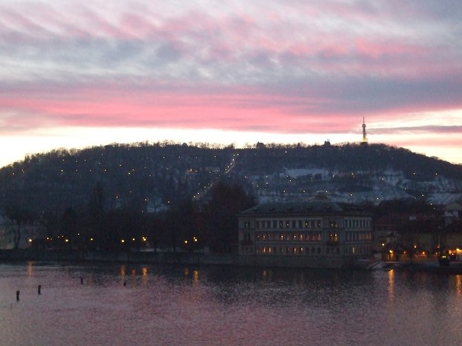 Prague's Petřín Hill, ethereal in the sunset.   