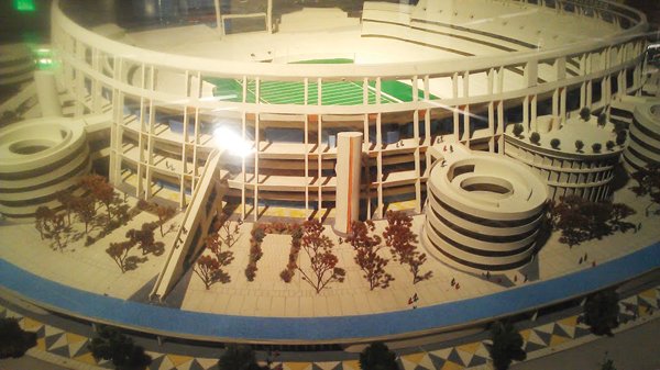 This architectural model of Qualcomm Stadium is one of the exhibits at the hall of Champions.