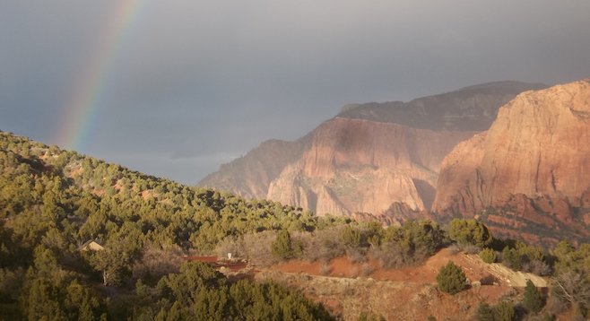 A rainbow at trail's end: Timber Creek Overlook Trail in the Kolob Canyons area of the park. 