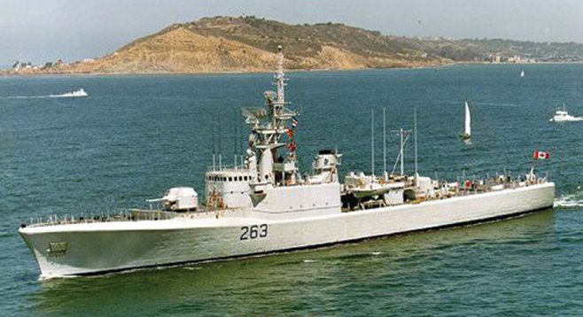 The Canadian destroyer escort Yukon steams along during her active-duty days.