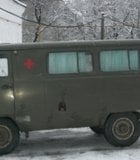 Ukraine: what looks to be an ambulance van left over from World War II.