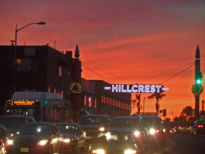 Hillcrest and winter sunset.