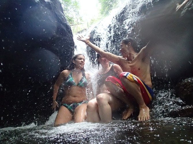 A refreshing break during a guided jungle trek on Thailand's Koh Chang island.