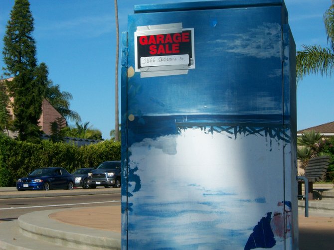 Stop putting garage sale signs on utility box art at the corner of Ingraham St. in Crown Point!
