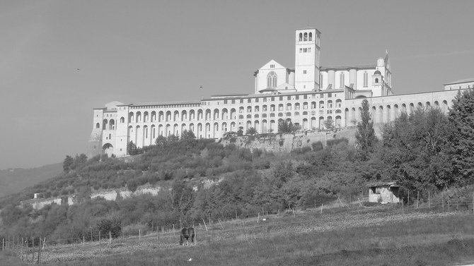 Basilica di San Francesco, built into a hill overlooking the Assisi valley.  