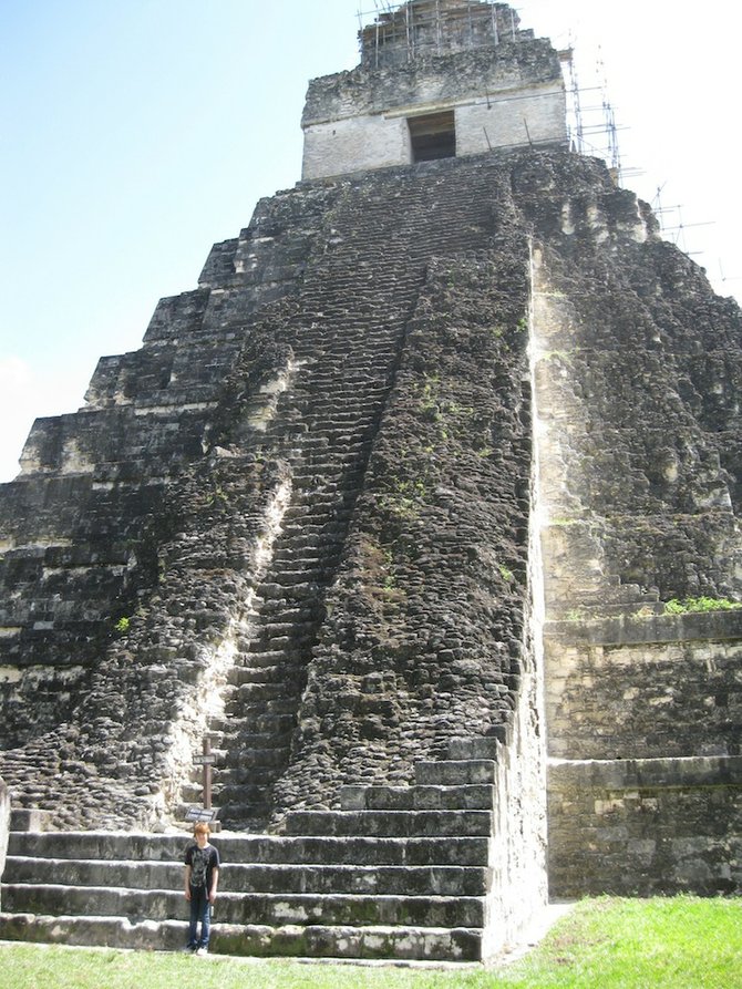 The author in front of the Temple of the Jaguar. Long way up!