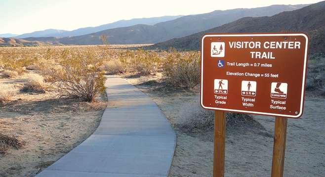 The concrete-paved Visitor Center Trail allows wheelchair-bound visitors to roll three quarters of a mile into the desert habitat.
