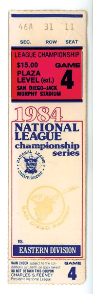 National League Championship, Game 4 Ticket, 1984.