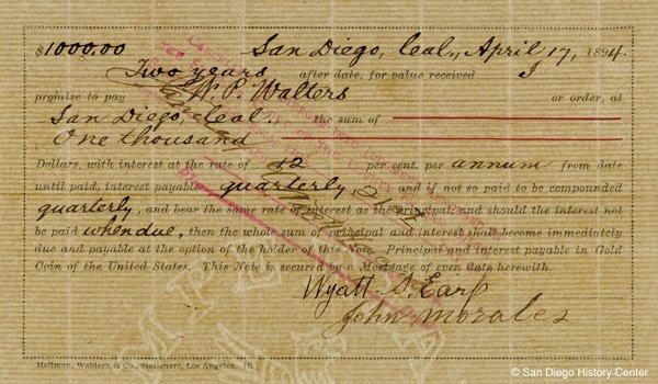 Wyatt Earp Promissory Note.