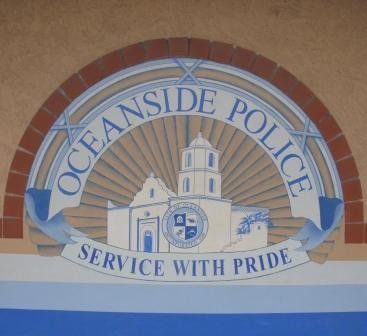 Wall signage at Oceanside police headquarters.  Photo Weatherston. 