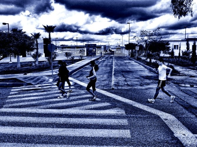 RACEWALKERS TRAINIGN IN FRONT OF TIJUANA'S SPORTS TRAINING CENTER/Marchistas entrenando frenta a Centro de Alto Rendimiento en Tijuana.