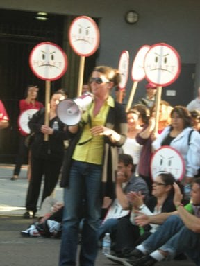 Brigette Browning (with megaphone)