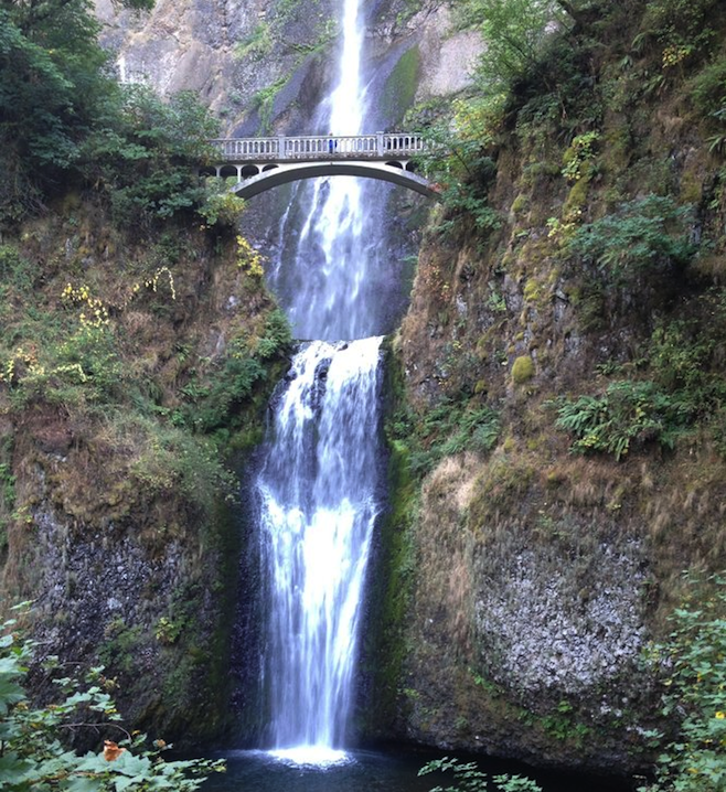 Footbridge above the lower cascade at Oregon's Multnomah Falls.