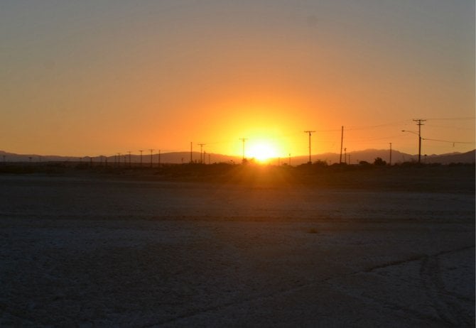 stuck in the muck waiting for AAA to tow us out, but with a beautiful Salton Sea sunset to watch...