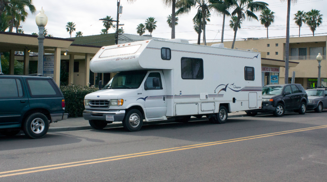 RV parked on Cable Street in Ocean Beach