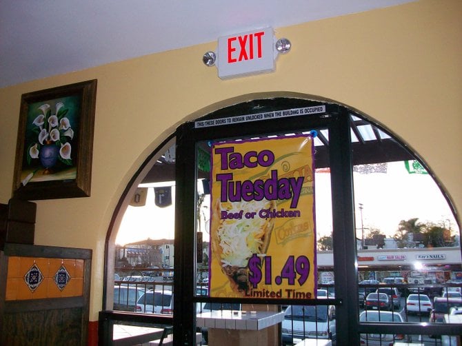 Taco Tuesday sign at Cotija's in Point Loma.