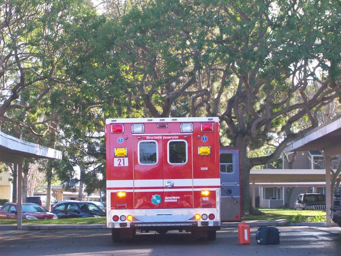 Ambulance arrives at Mariner's Cove apartments in Ocean Beach.