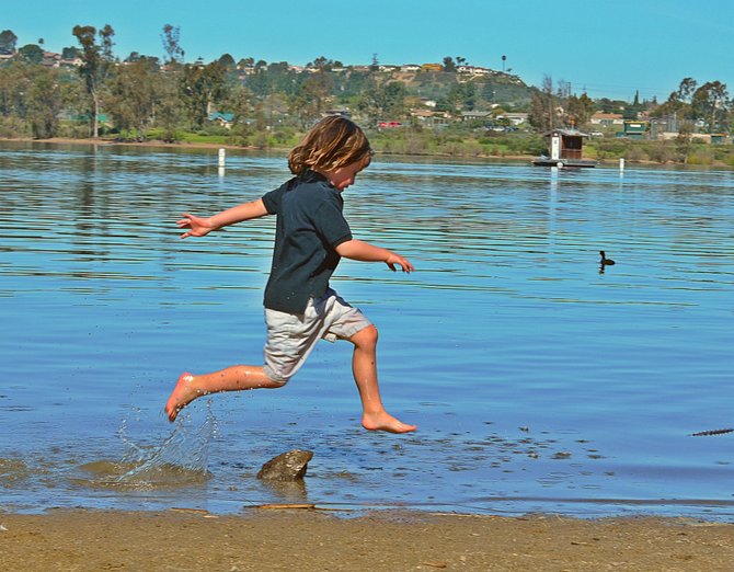 My son Fin, 4, jumping off some of his boundless energy at Lake Murray