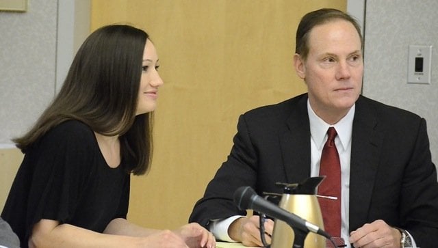 U.S. Border Patrol agent Kallie Helwig and her attorney.  Photo Bob Weatherston.