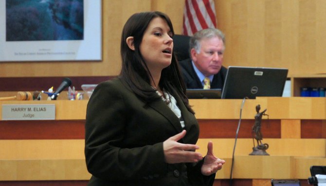 Defense attorney Jill Kovaly at trial.  Photo Bob Weatherston.