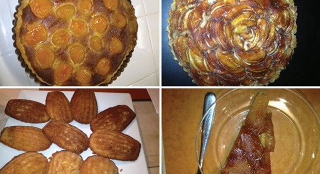 Clockwise from upper left: apricot tart, apple tart, Madeleines made at Sur La Table, caramel apple tart made at Sur La Table