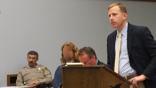 Prosecutor Matthew Brower alleges a prior conviction for same offense, for defendant Craine.  Photo Weatherston.