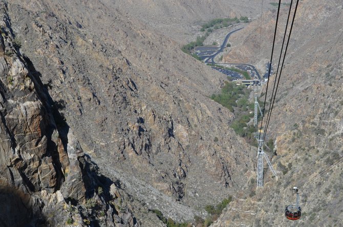 On the Palm Springs Tramway, on the way down about to pass the car coming up.