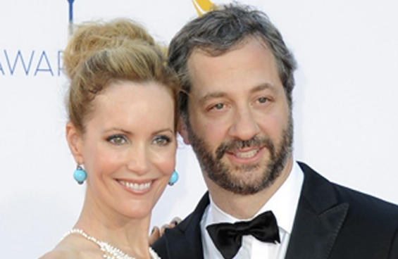 Apatow with his wife, Leslie Mann
